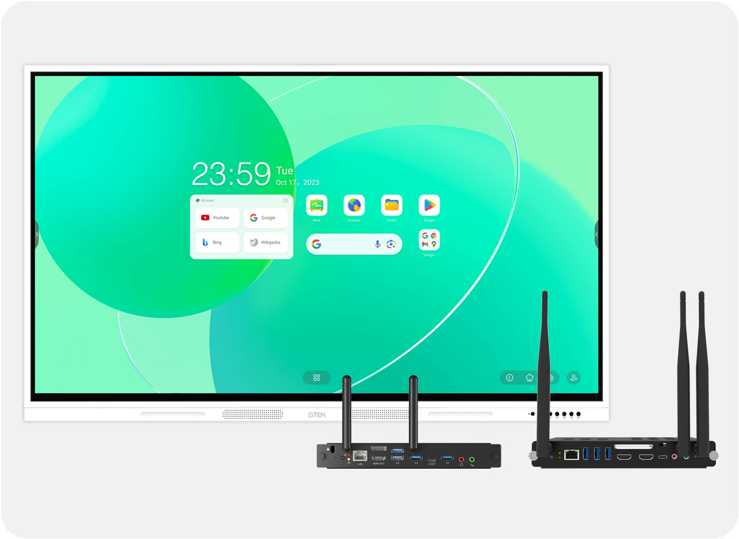 GTEK 98 inch Touchscreen Interactive Smart Digital Whiteboard with both Windows & Android OPS (IWB9850+OPS72A+OPS8195 Basic)