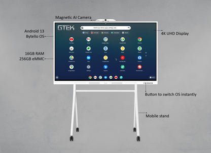 GTEK Smart Board, 4K UHD Touch Screen Electronic Whiteboard with Dual OPS Slot for Classroom & Office