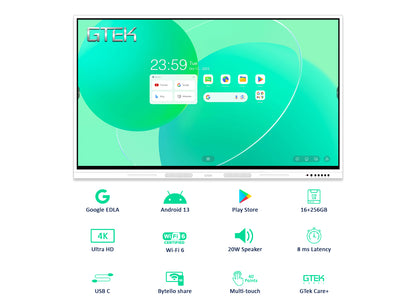 GTEK Smart Board, 4K UHD Touch Screen Electronic Whiteboard with Dual OPS Slot for Classroom & Office
