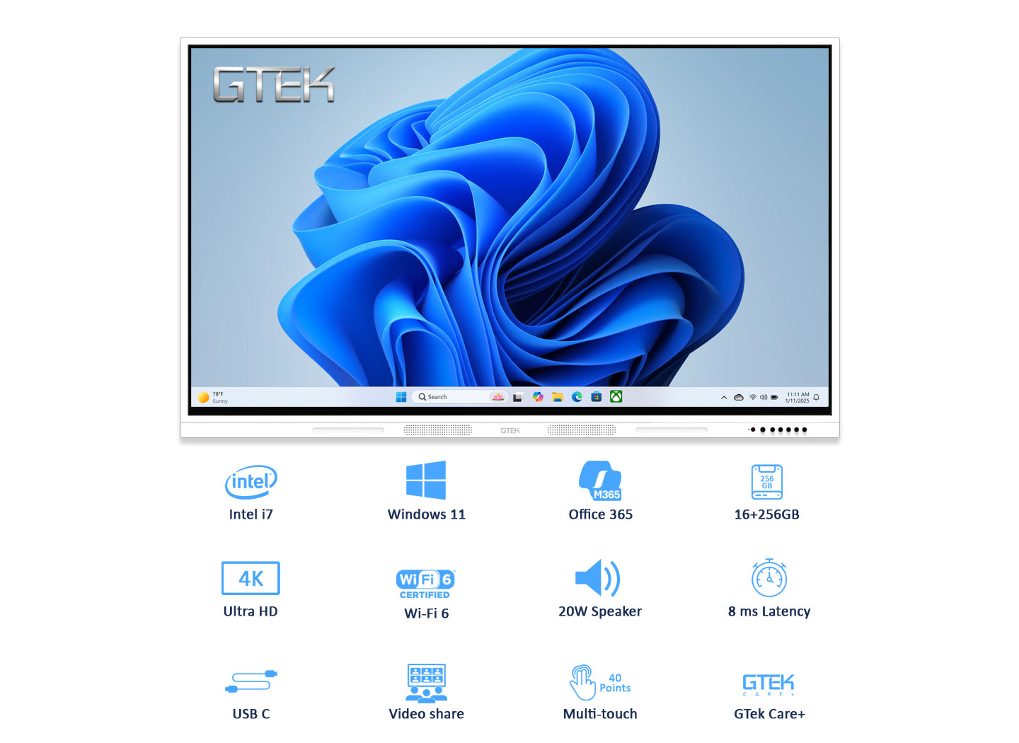 GTEK Smart Board, 4K UHD Touch Screen Electronic Whiteboard with Dual OPS Slot for Classroom & Office