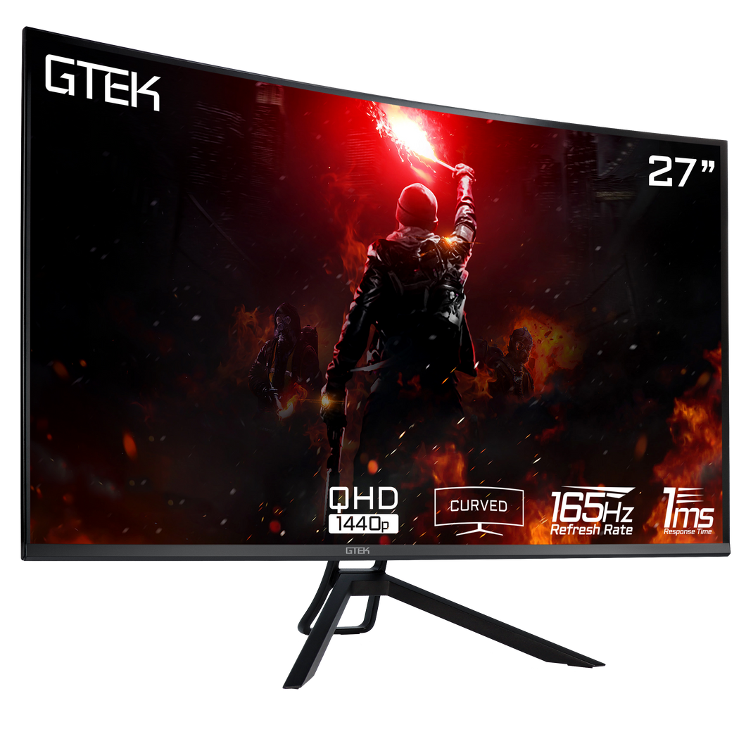 GTEK Q2765VC 27-Inch Curved Frameless Gaming Monitor QHD 2K 2560 x 1440P, 1800R, VA 1ms, 165Hz, FreeSync, DisplayPort/HDMI, VESA